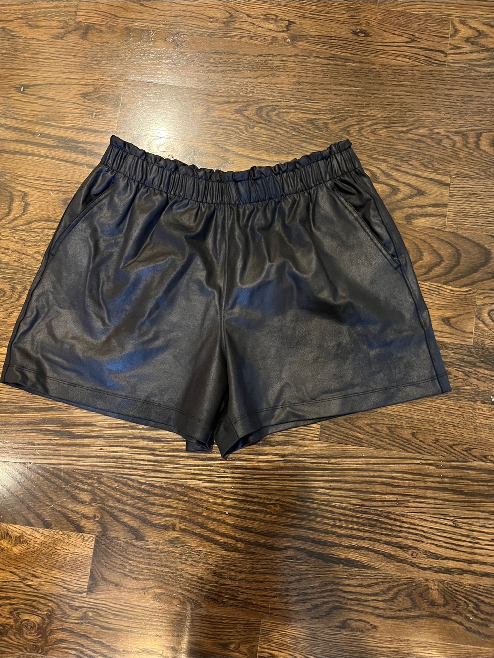 Athleta Black Faux Leather High-Waist Elastic Shorts